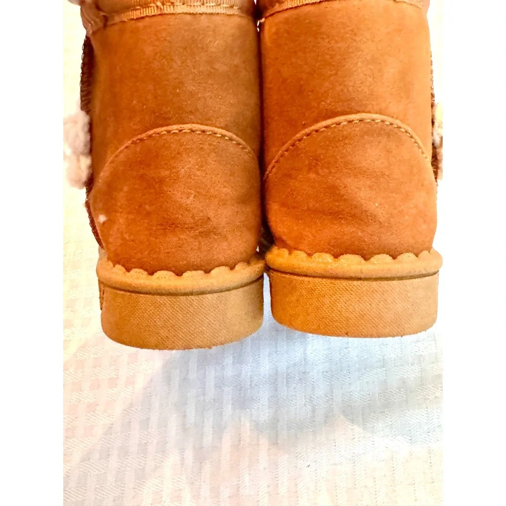 Toddler Girls Chestnut Faux Shearling Boots Flower EUR 22 Size 23 Brown